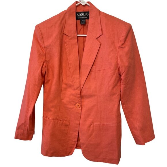Womens Coral Linen Blazer Size 6 Classic Preppy Sophisticated - Picture 1 of 7